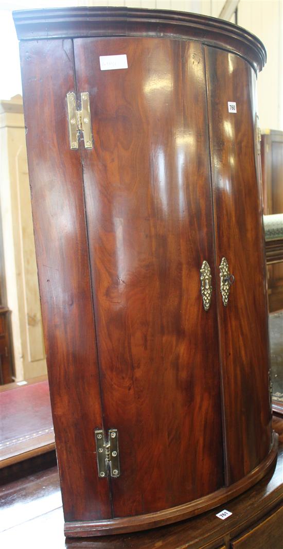 George III mahogany bowfront corner cabinet